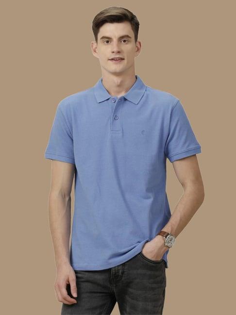 cavallo by linen club blue linen contemporary fit polo t-shirt