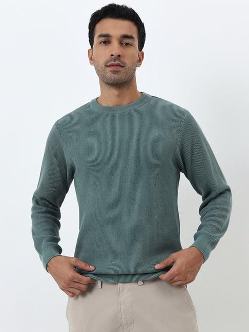 wes casuals by westside sage ribbed knitted slim-fit sweater