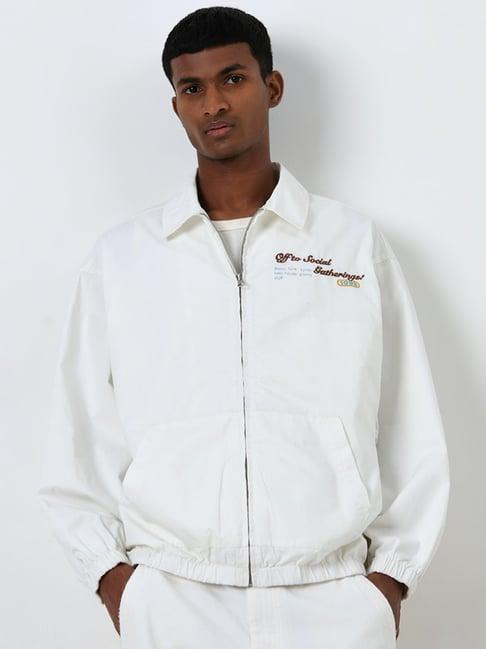 nuon by westside white text design relaxed-fit cotton jacket