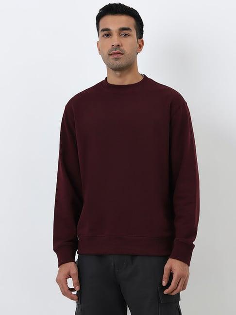 wes casuals by westside burgundy relaxed fit cotton blend sweatshirt