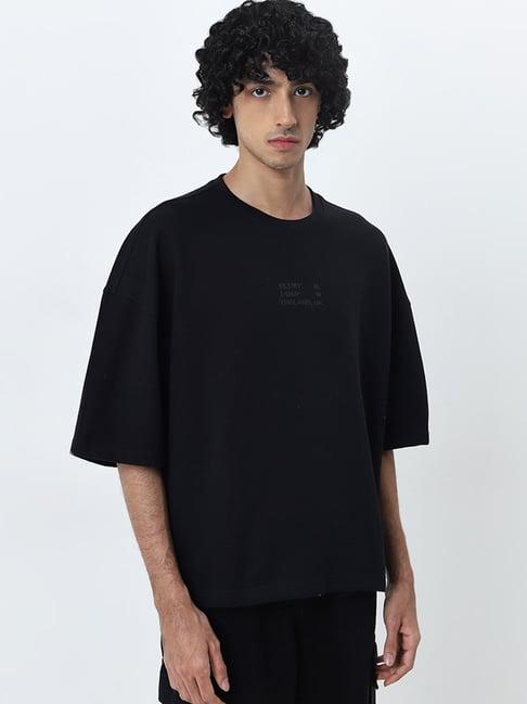 nuon by westside black text printed relaxed fit cotton t-shirt