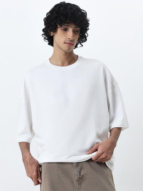 nuon by westside white text printed relaxed fit cotton t-shirt