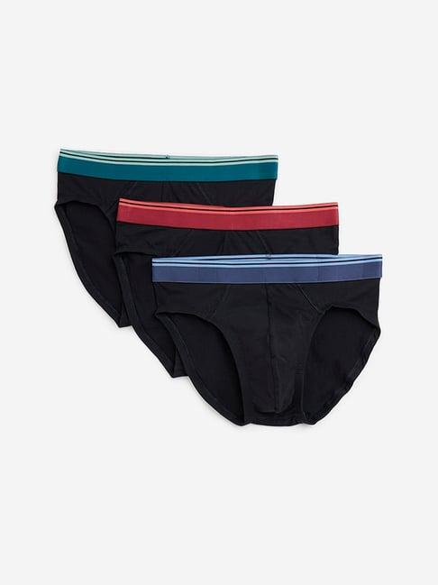 wes lounge by westside black cotton blend briefs - pack of 3