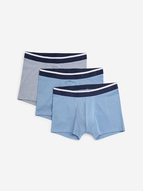 wes lounge by westside blue striped cotton blend trunks - pack of 3