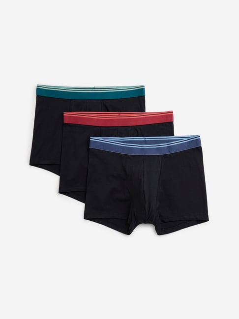 wes lounge by westside black striped cotton blend trunks - pack of 3