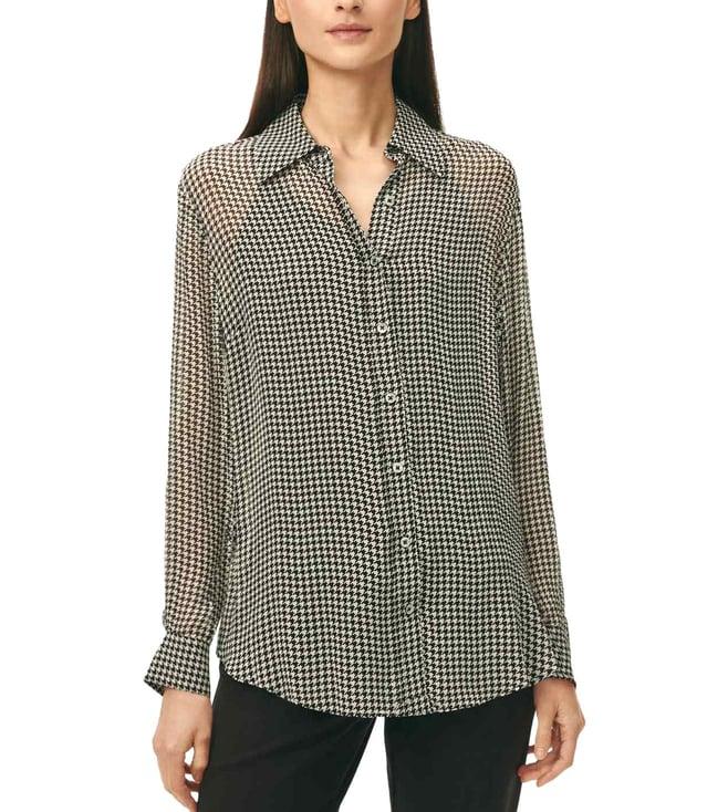 brooks brothers black relaxed houndstooth chiffon shirt