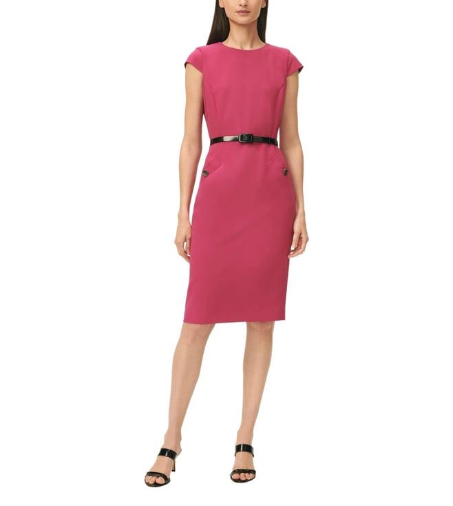 brooks brothers pink cap sleeve belted welt-pocket dress in stretch crepe