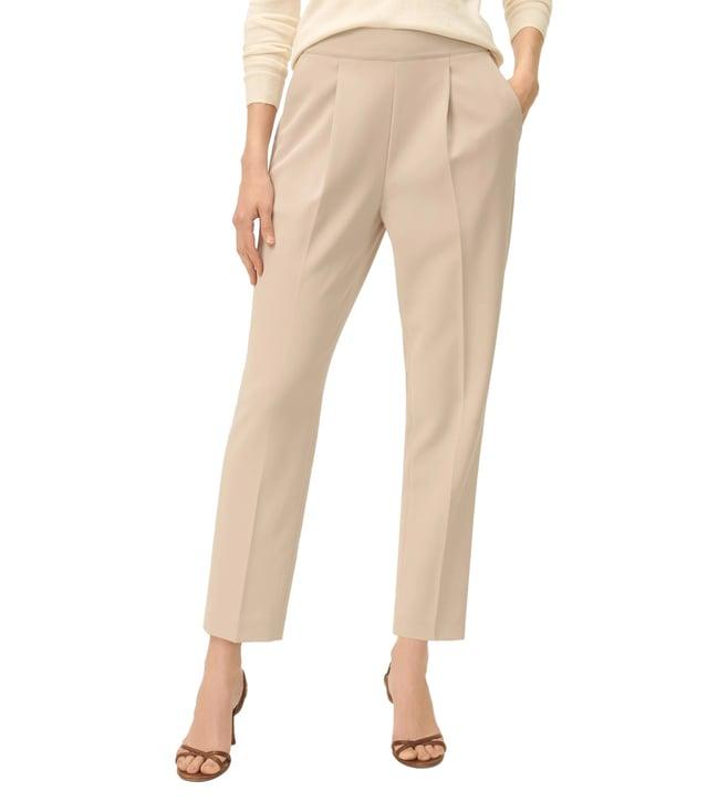 brooks brothers beige wide leg trousers in crepe