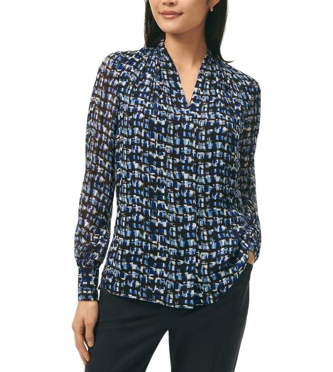 brooks brothers blue signature abstract top in chiffon