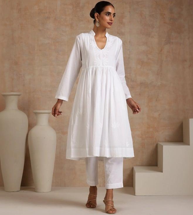 house of chikankari white cotton chikankari solid women's long kurta