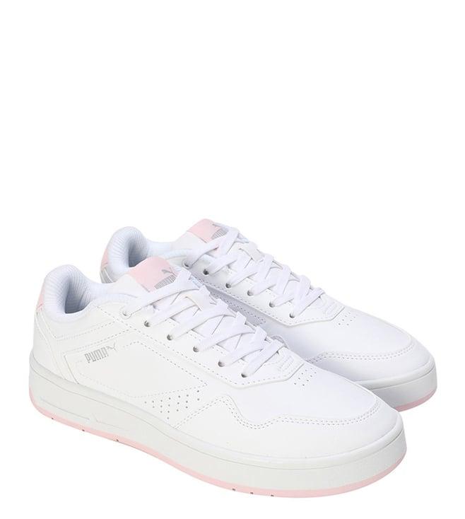 puma women's white & whisp of pink & silver court classic sneakers