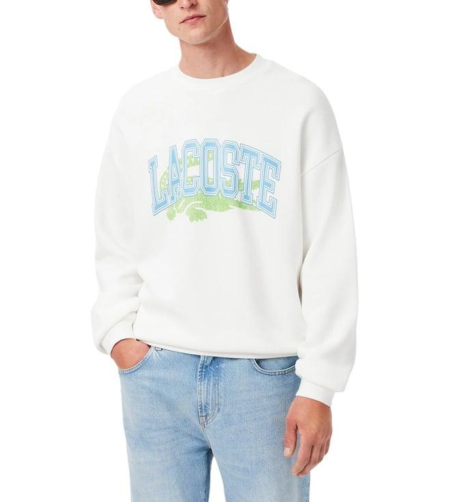 lacoste white loose fit fleece sweatshirt