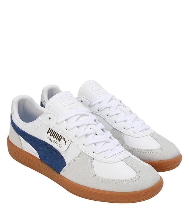 puma unisex white & vapor gray & clyde royal palermo lth sneakers