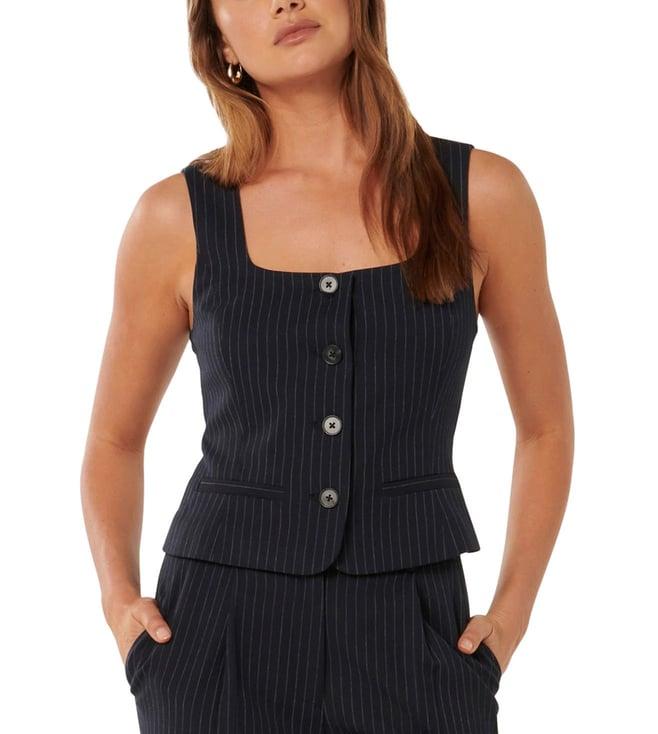 forever new navy blue jolene striped regular fit waistcoat