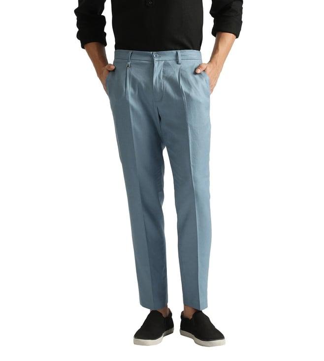 antony morato dusty blue carrot fit pleated trousers