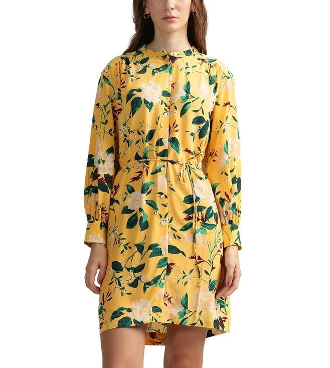 gant yellow floral print regular fit shirt dress