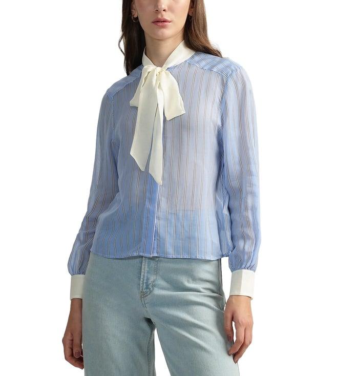 gant blue striped tie-up regular fit shirt