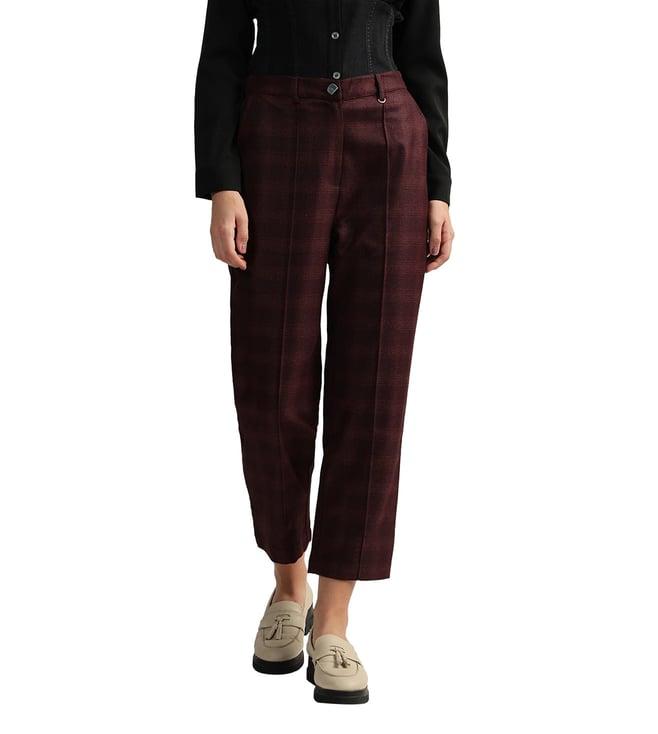 iconic wine checked straight fit flat front trousers