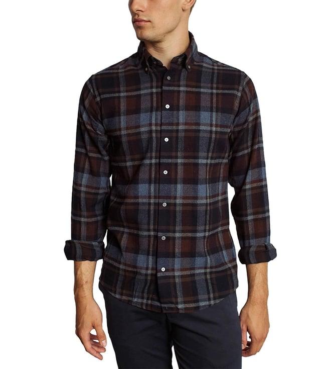 bruun & stengade blue checked regular fit shirt