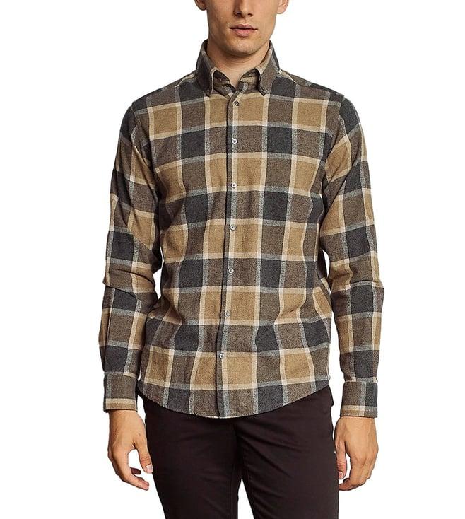 bruun & stengade brown checked regular fit shirt