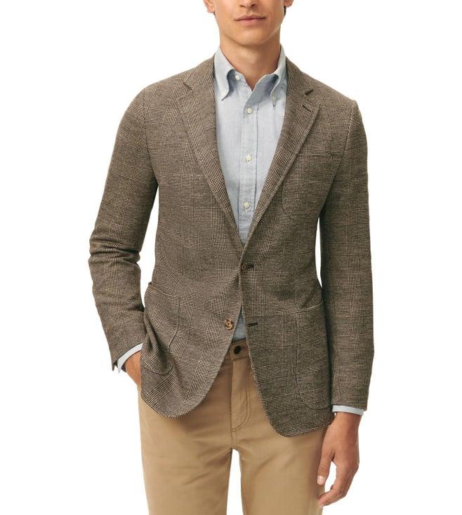 brooks brothers beige classic fit knit sport coat in wool-cotton