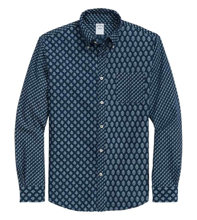 brooks brothers navy indigo-dyed cotton fun patterned sport shirt