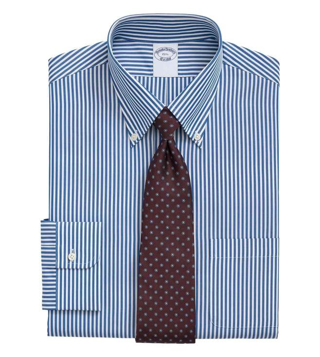 brooks brothers blue supima cotton poplin polo button-down collar striped dress shirt