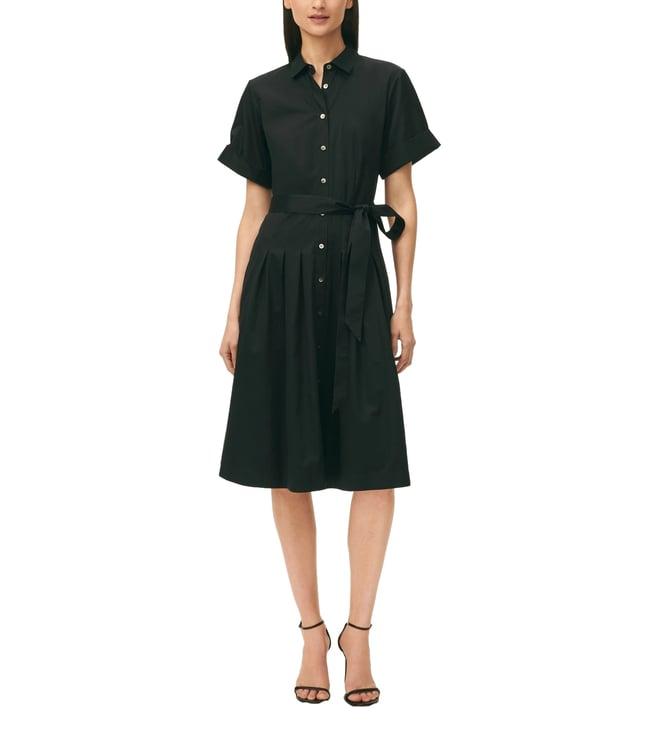 brooks brothers black classic sateen short sleeve dress