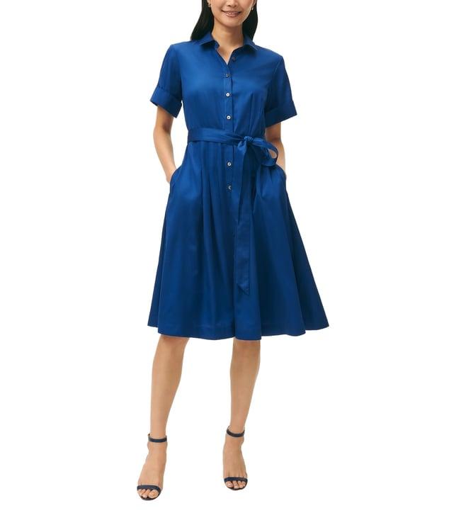 brooks brothers blue signature a-line cotton sateen shirt dress