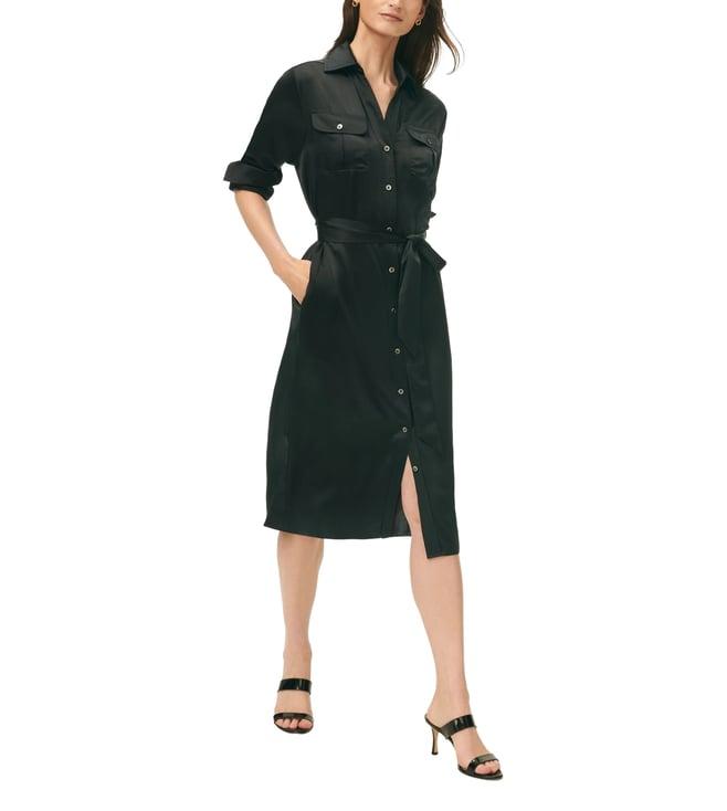 brooks brothers black silk charmeuse relaxed utility belted shirt dress