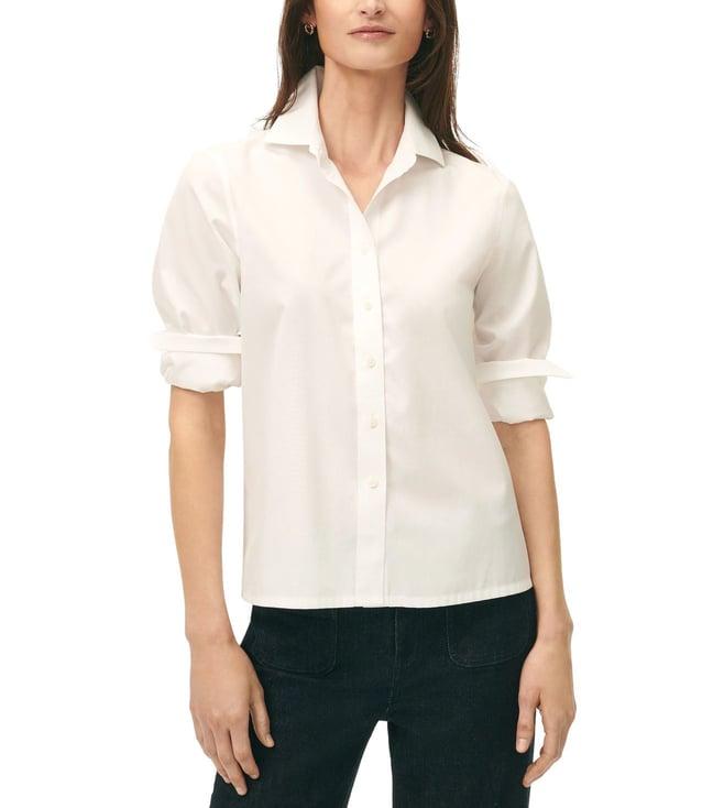 brooks brothers white cropped shirt in stretch supima cotton