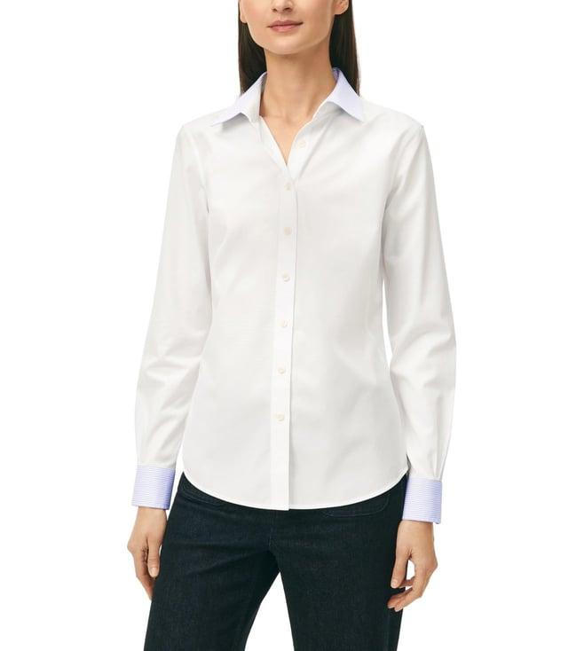 brooks brothers white fitted contrast collar & cuff shirt in stretch supima cotton