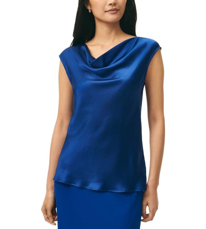 brooks brothers navy cowl neck top in silk charmeuse