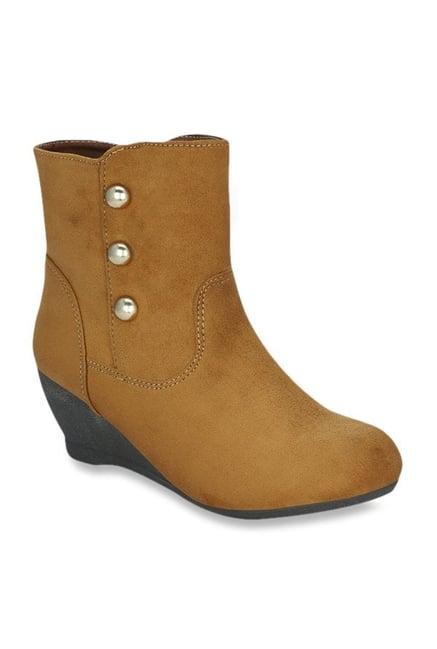 get glamr tan wedge heeled booties