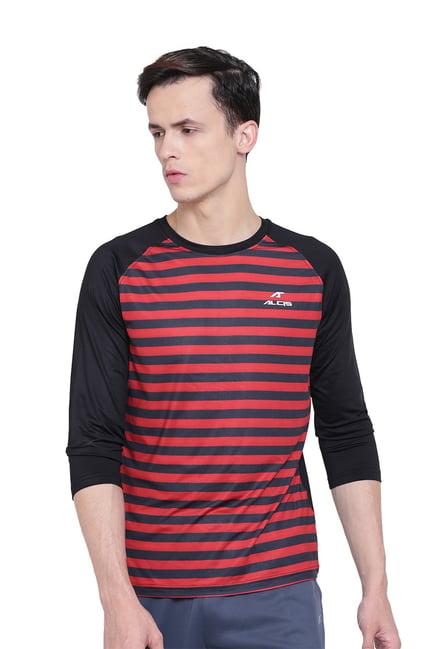 alcis black regular fit striped t-shirt