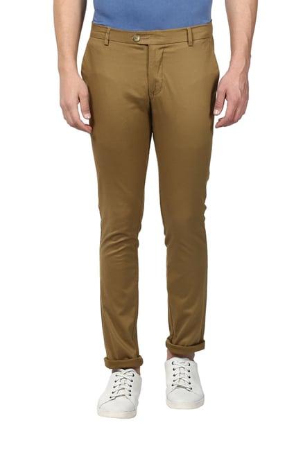 parx khaki mid rise solid trousers