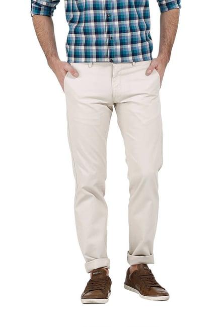 basics ecru low rise tapered fit cotton trousers