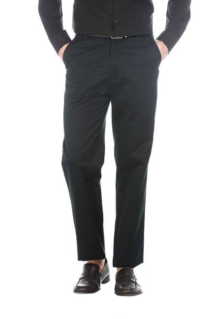 basics navy mid rise comfort fit solid trousers