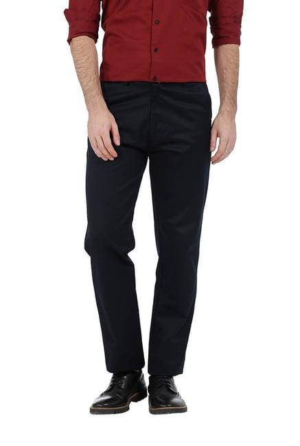 basics navy mid rise comfort fit trousers