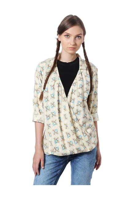 people beige printed rayon top