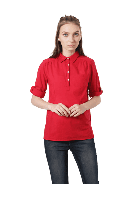 people red regular fit cotton top