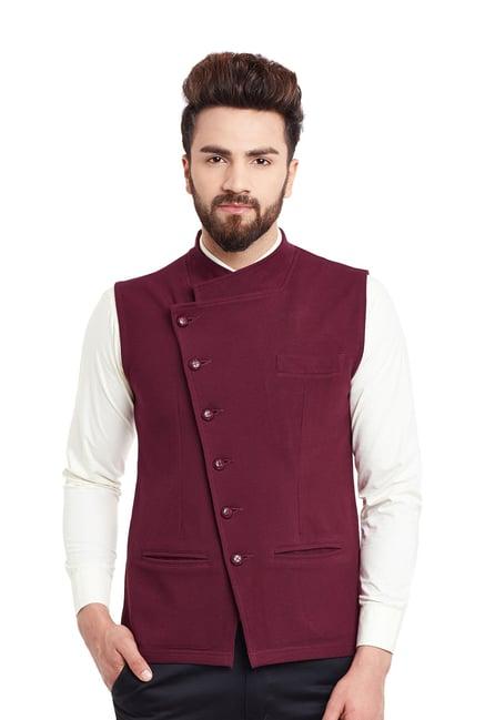 hypernation maroon band collar jacket