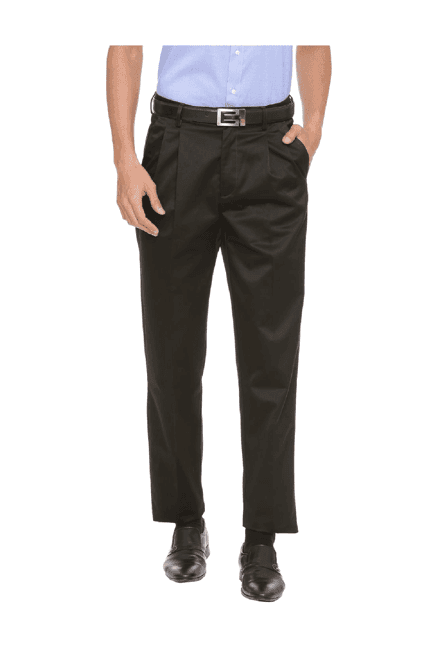 peter england black regular fit trousers