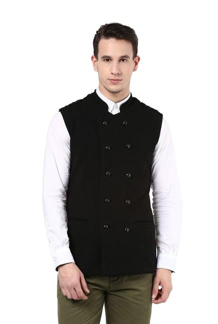 hypernation black regular fit mandarin collar jacket