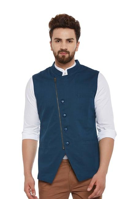 hypernation dark blue regular fit cotton jacket