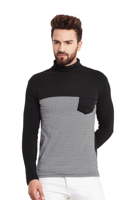 hypernation black striped high neck t-shirt