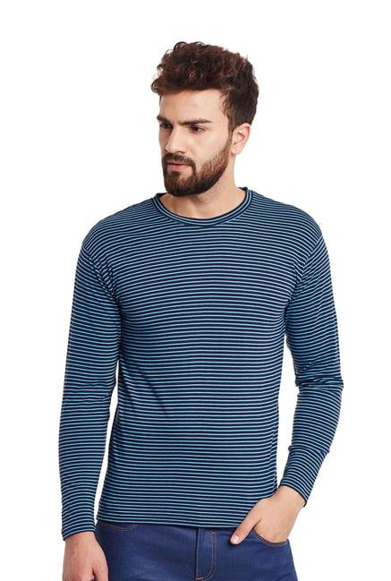 hypernation navy & turquoise striped cotton t-shirt