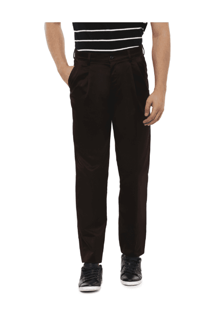 peter england brown comfort fit trousers