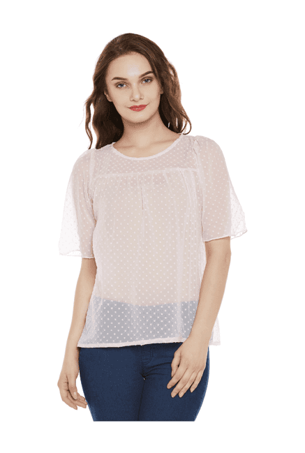 miss chase pink self print georgette top