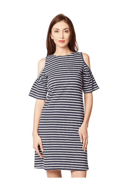 miss chase navy & white striped above knee dress